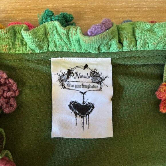 Nuvula Size XS Tie Waist Cardigan Green Floral Crochet Art To Wear Twee Boho - Picture 3 of 9